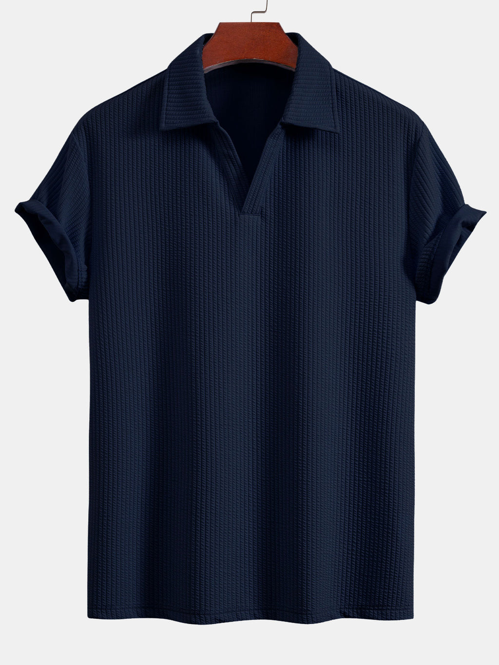 Polo Ribbed V-Neck Lengan Pendek