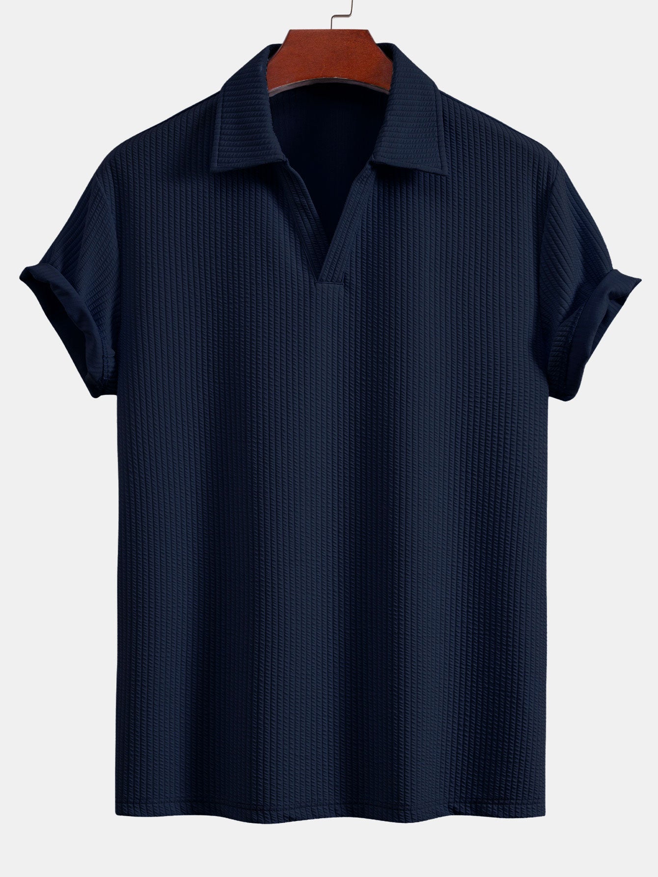 Polo Ribbed V-Neck Lengan Pendek
