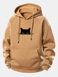 Zwarte Kat Print Trekkoord Hoodie