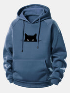 Zwarte Kat Print Trekkoord Hoodie
